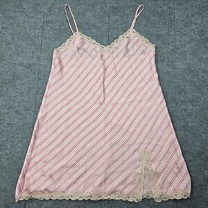 Vintage Cruz Slip Dress Womens Large Pink Coquette Y2K Striped Lace Feminine 90s